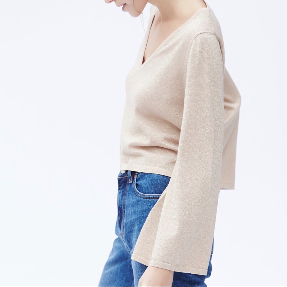 Sparkle Flared Sleeve V Neck Sweater - Picture 3 of 4